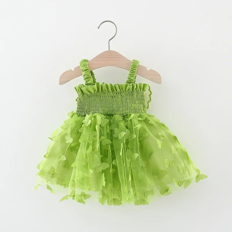 Green Butterfly Wings Girls Party Dress – Elegant Polyester Blend