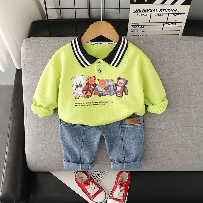 Green Cozy Animal Friends Boys Set – Soft Cotton Blend Two-Piece Outfit