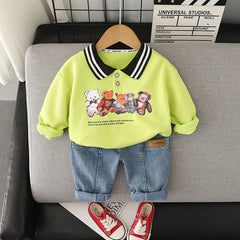 Green Cozy Animal Friends Boys Set – Soft Cotton Blend Two-Piece Outfit