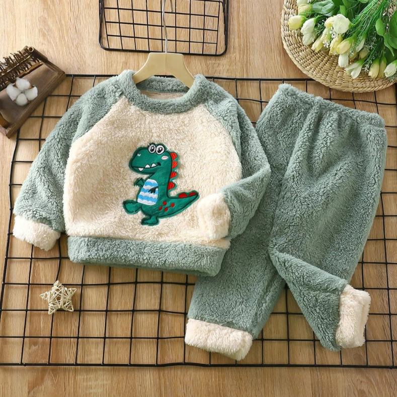 Green Dino Boys and Girls Plush Set – Cotton Blend Fleece Two-Piece Outfit
