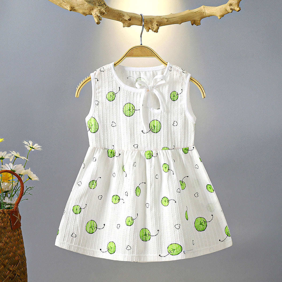 Green Lemon Cotton Blend Girls Dress – Lightweight Casual and Party Wear