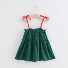 Green Tie Sleeves Cotton Girls Dress – Comfortable Casual and Party Wear