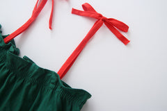 Green Tie Sleeves Cotton Girls Dress – Comfortable Casual and Party Wear