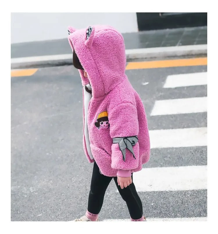 Little Girls Cute Back Hooded Zipper Cotton Blend Top – Stylish and Comfortable Outerwear