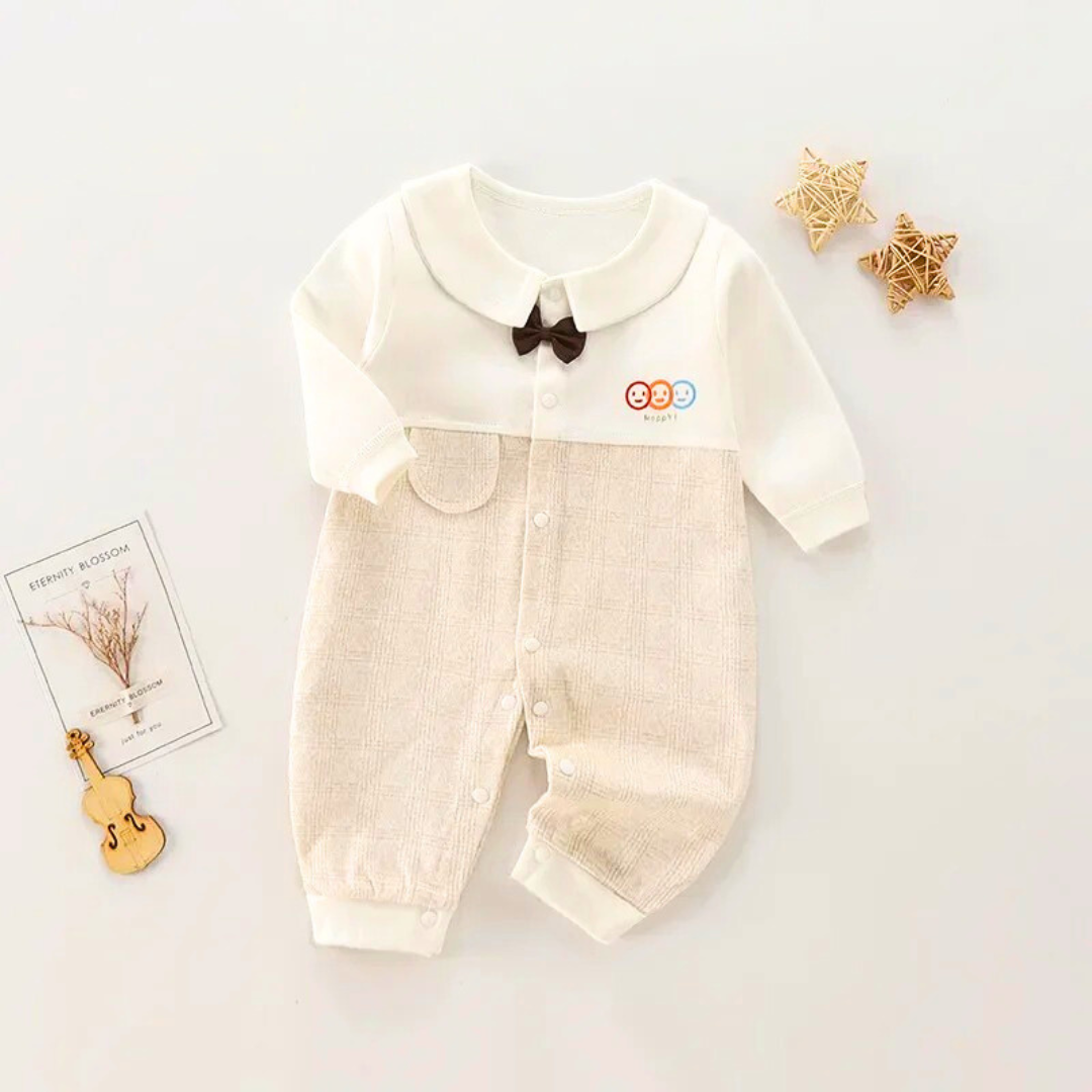Happy Baby Boys and Girls Snuggle Bow Romper – Soft Cotton One-Piece Outfit