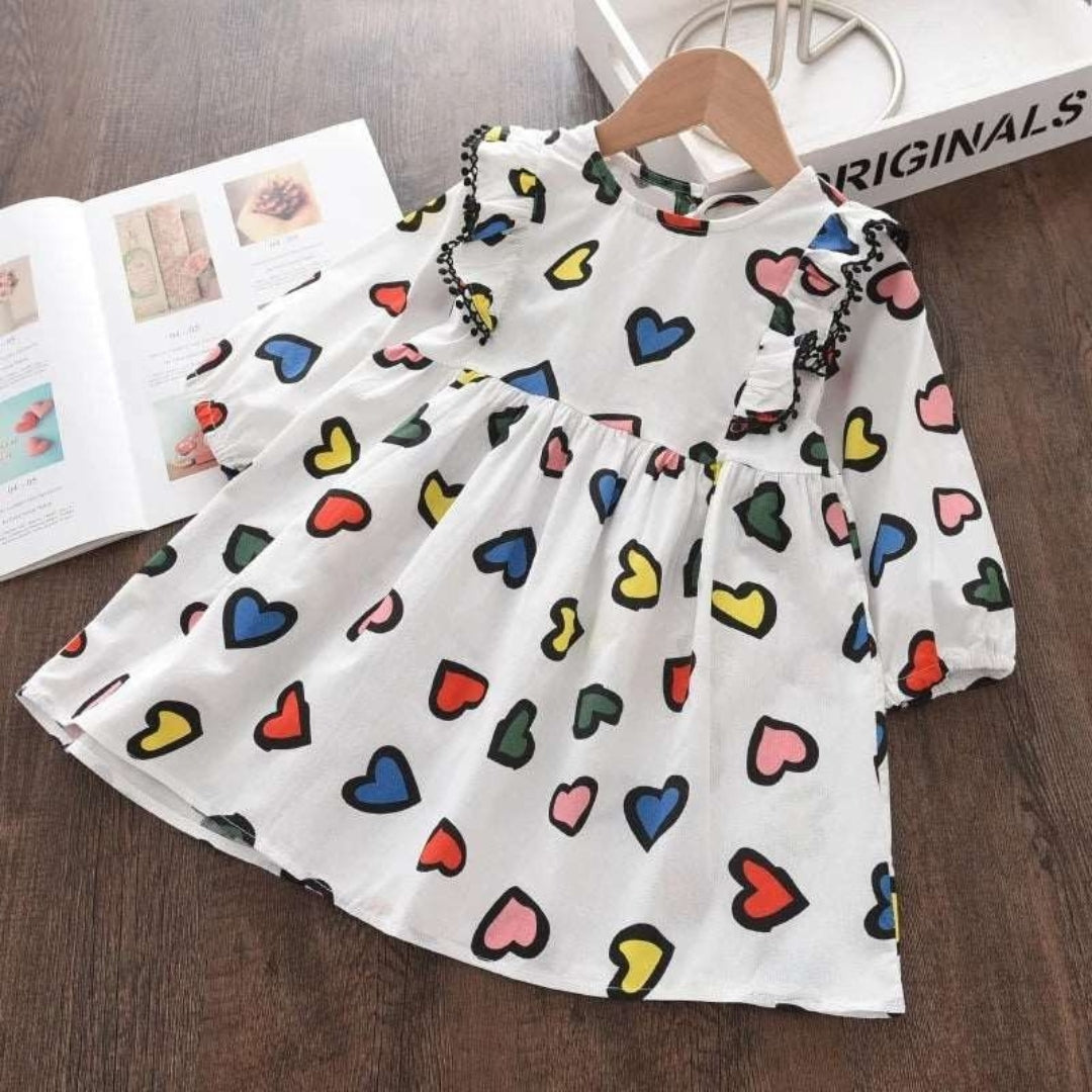 Happy Hearts Colourful Cotton Girls Dress – Comfortable Everyday and Party Wear