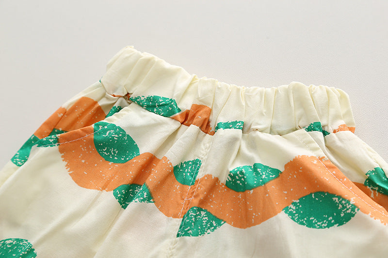 Hawaii Wave Orange Boys Shirt and Shorts Set – Lightweight Acetate Fibre Summer Outfit