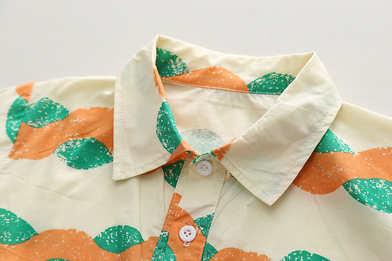 Hawaii Wave Orange Boys Shirt and Shorts Set – Lightweight Acetate Fibre Summer Outfit