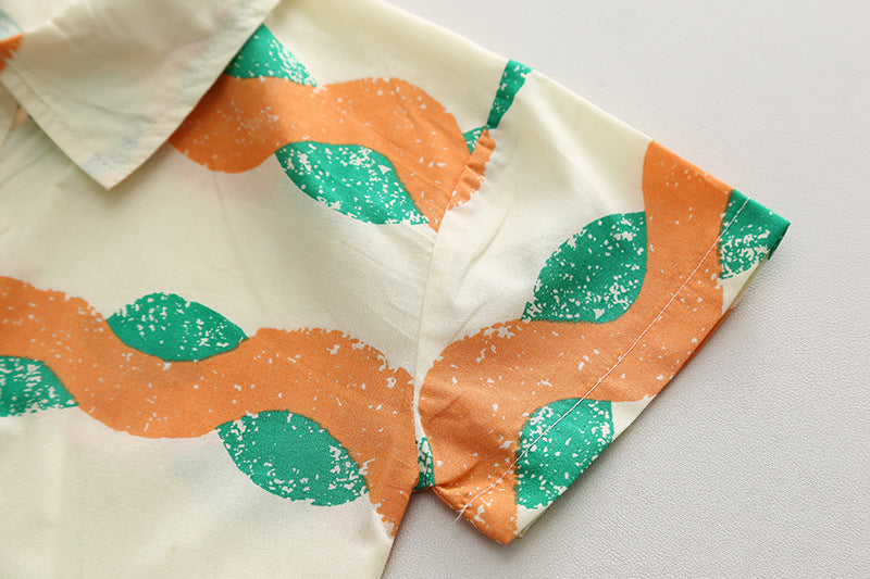 Hawaii Wave Orange Boys Shirt and Shorts Set – Lightweight Acetate Fibre Summer Outfit