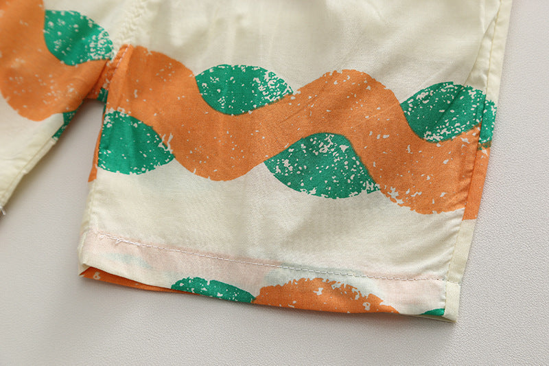 Hawaii Wave Orange Boys Shirt and Shorts Set – Lightweight Acetate Fibre Summer Outfit