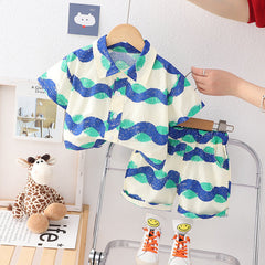Hawaii Wave Boys Shirt and Shorts Set – Lightweight Acetate Fibre Summer Outfit