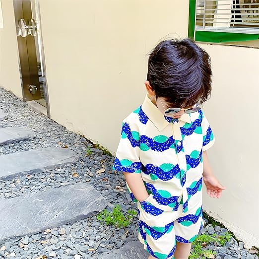Hawaii Wave Boys Shirt and Shorts Set – Lightweight Acetate Fibre Summer Outfit