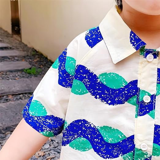 Hawaii Wave Boys Shirt and Shorts Set – Lightweight Acetate Fibre Summer Outfit