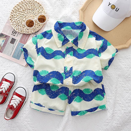Hawaii Wave Boys Shirt and Shorts Set – Lightweight Acetate Fibre Summer Outfit