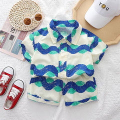 Hawaii Wave Boys Shirt and Shorts Set – Lightweight Acetate Fibre Summer Outfit