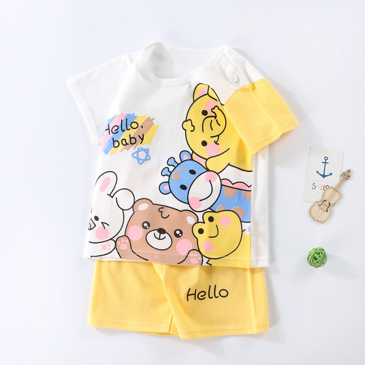 Hello Animals Boys T-shirt and Shorts Set – Soft Cotton Summer Outfit for Kids