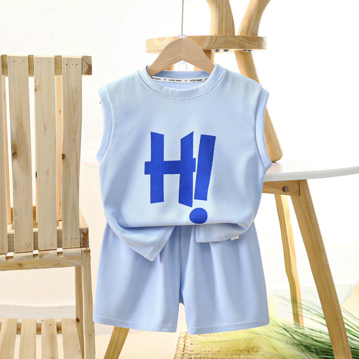 Hi Boys T-shirt and Shorts Set – Soft Waffle Fabric Summer Outfit for Kids
