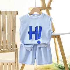Hi Boys T-shirt and Shorts Set – Soft Waffle Fabric Summer Outfit for Kids