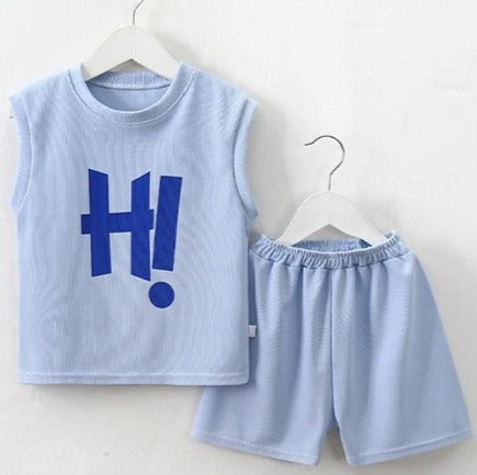 Hi Boys T-shirt and Shorts Set – Soft Waffle Fabric Summer Outfit for Kids