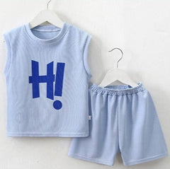 Hi Boys T-shirt and Shorts Set – Soft Waffle Fabric Summer Outfit for Kids