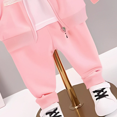 Hoodie Style Girls Three-Piece Set – Cotton Blend Outfit with Top, Pants, and Hoodie