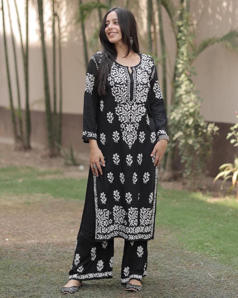 Chikankari Work Kurti Pant Set (Stitched)