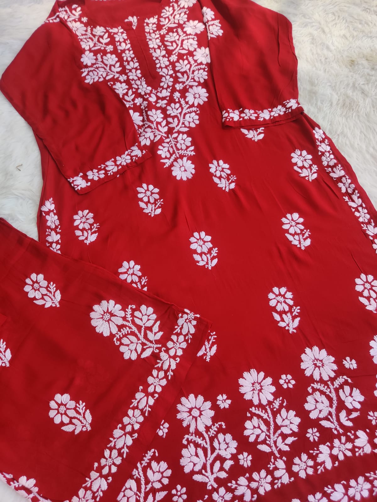 Lali Modal Chikankari Kurti Set
