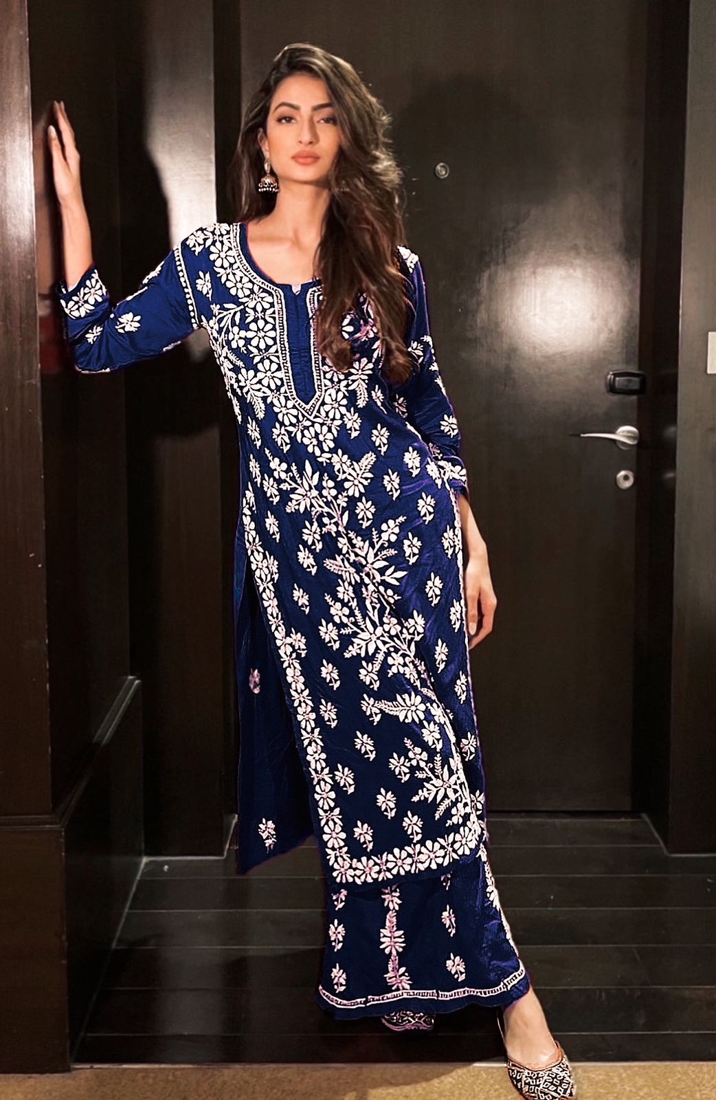 New Chikankari Exclusive Kurti_Pent Pair (Dark Blue) 16