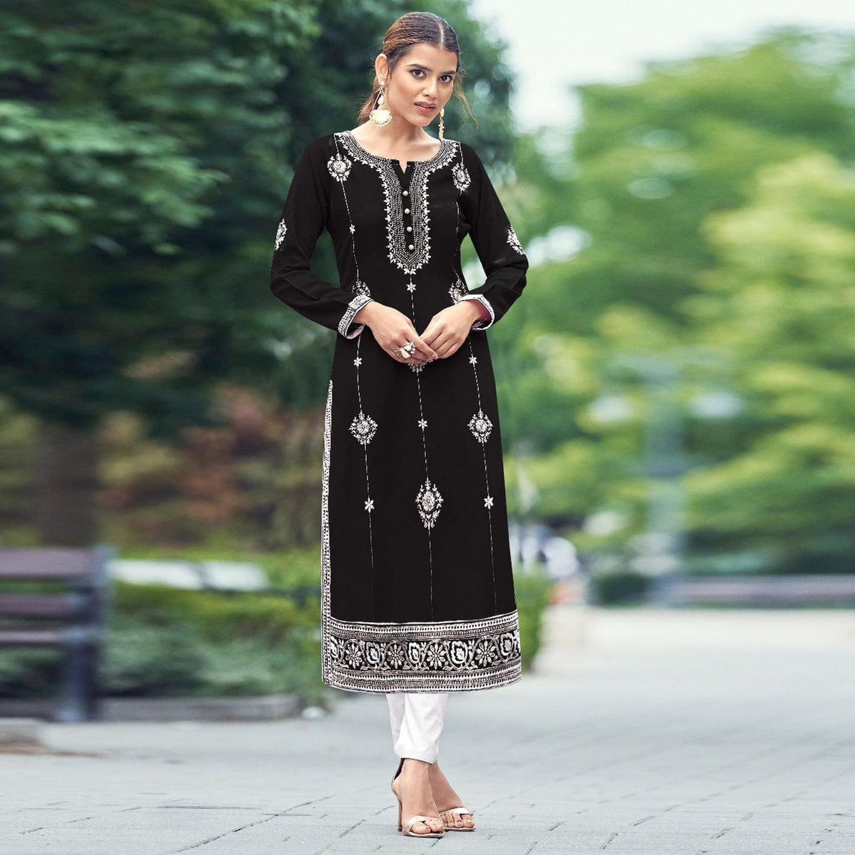 New Chikankari Exclusive Kurti_Pent Pair (Black) 14