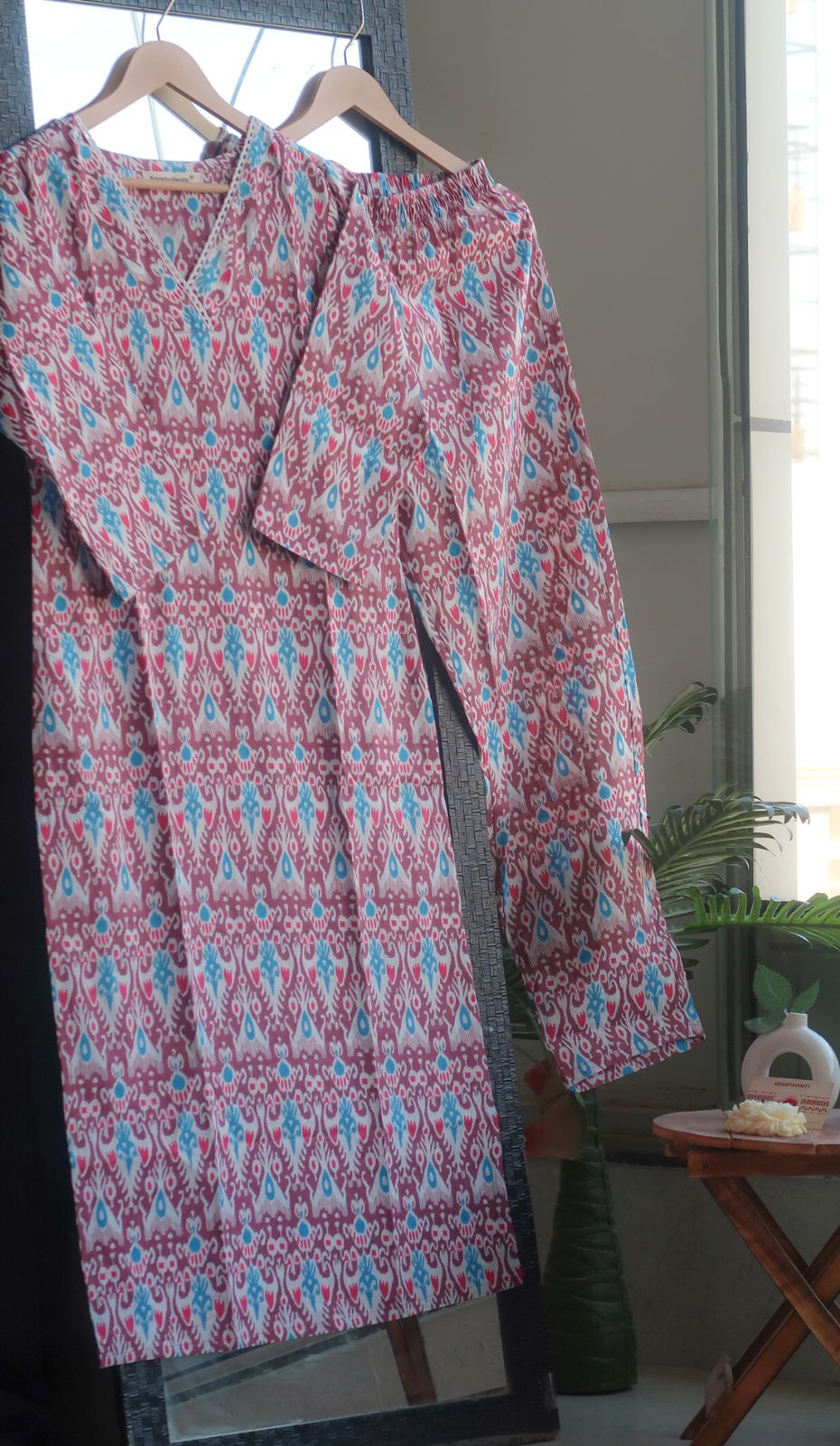 Slim Fit Ikat Suit Set in Chocolate Hue