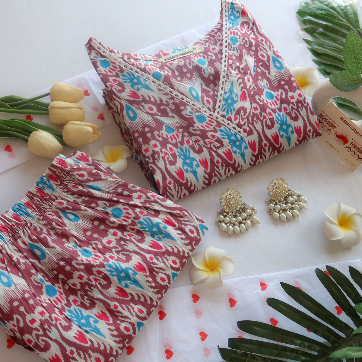 Slim Fit Ikat Suit Set in Chocolate Hue