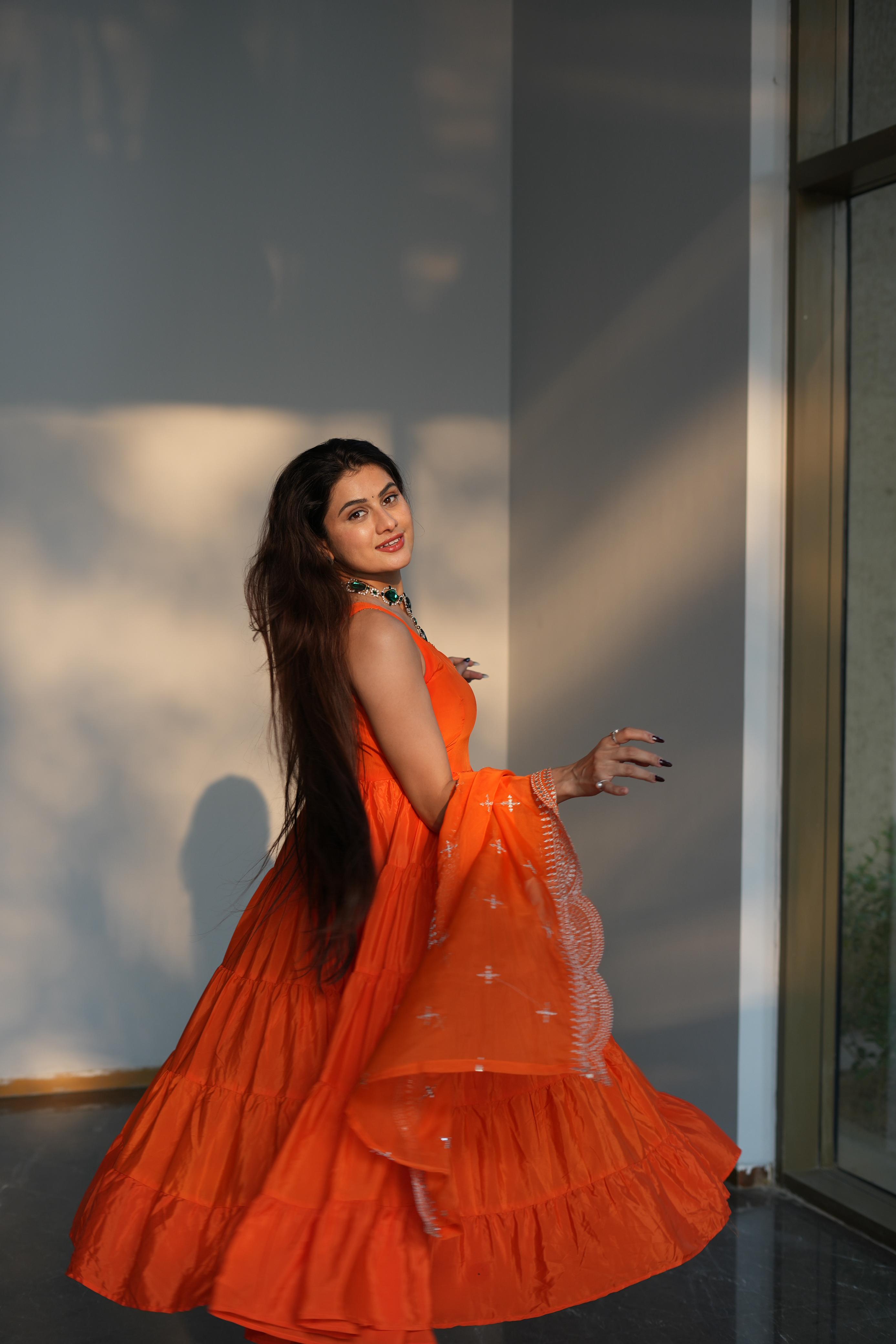 Faux Georgette Ruffle Flair Anarkali Suit