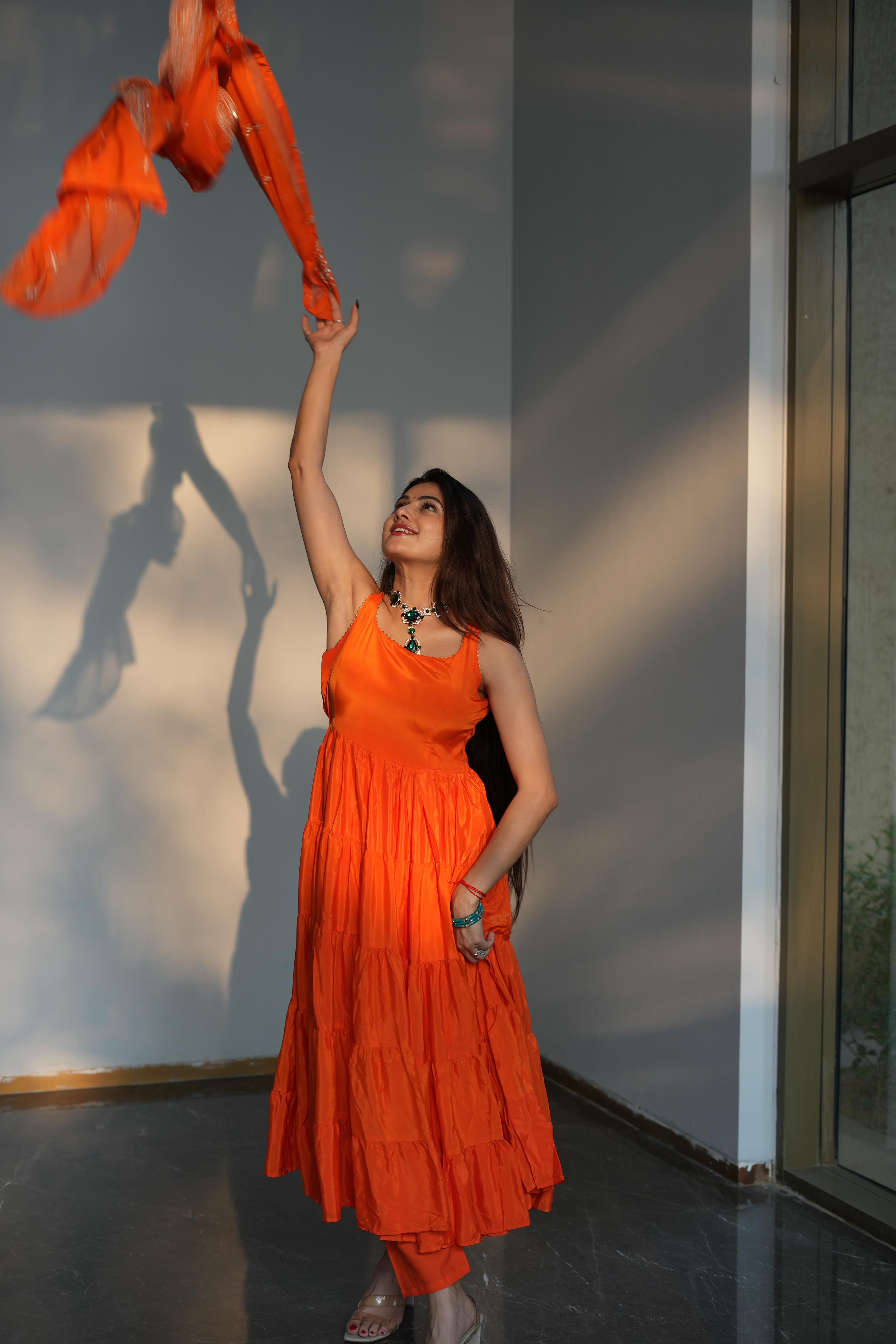 Faux Georgette Ruffle Flair Anarkali Suit