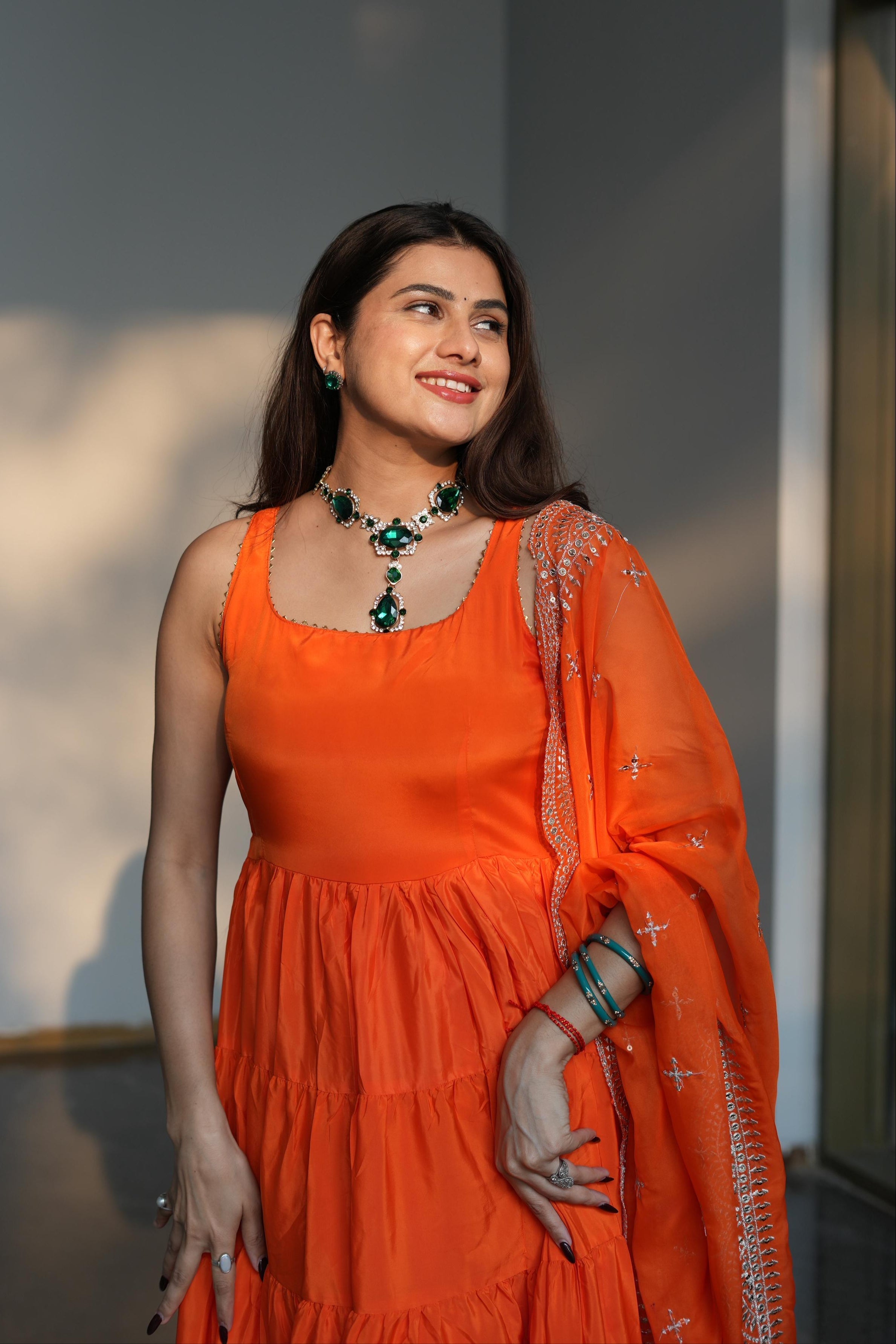 Faux Georgette Ruffle Flair Anarkali Suit