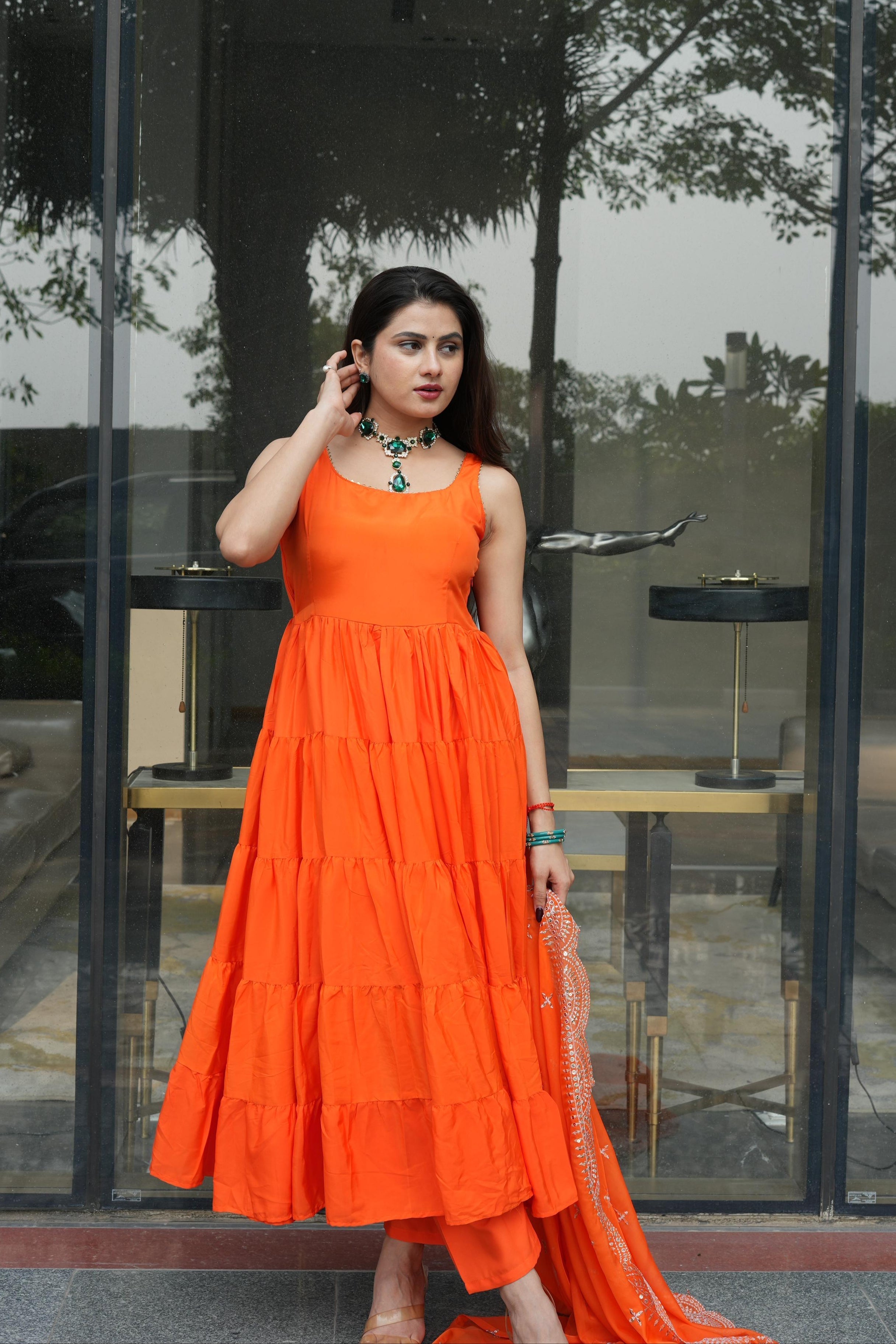 Faux Georgette Ruffle Flair Anarkali Suit