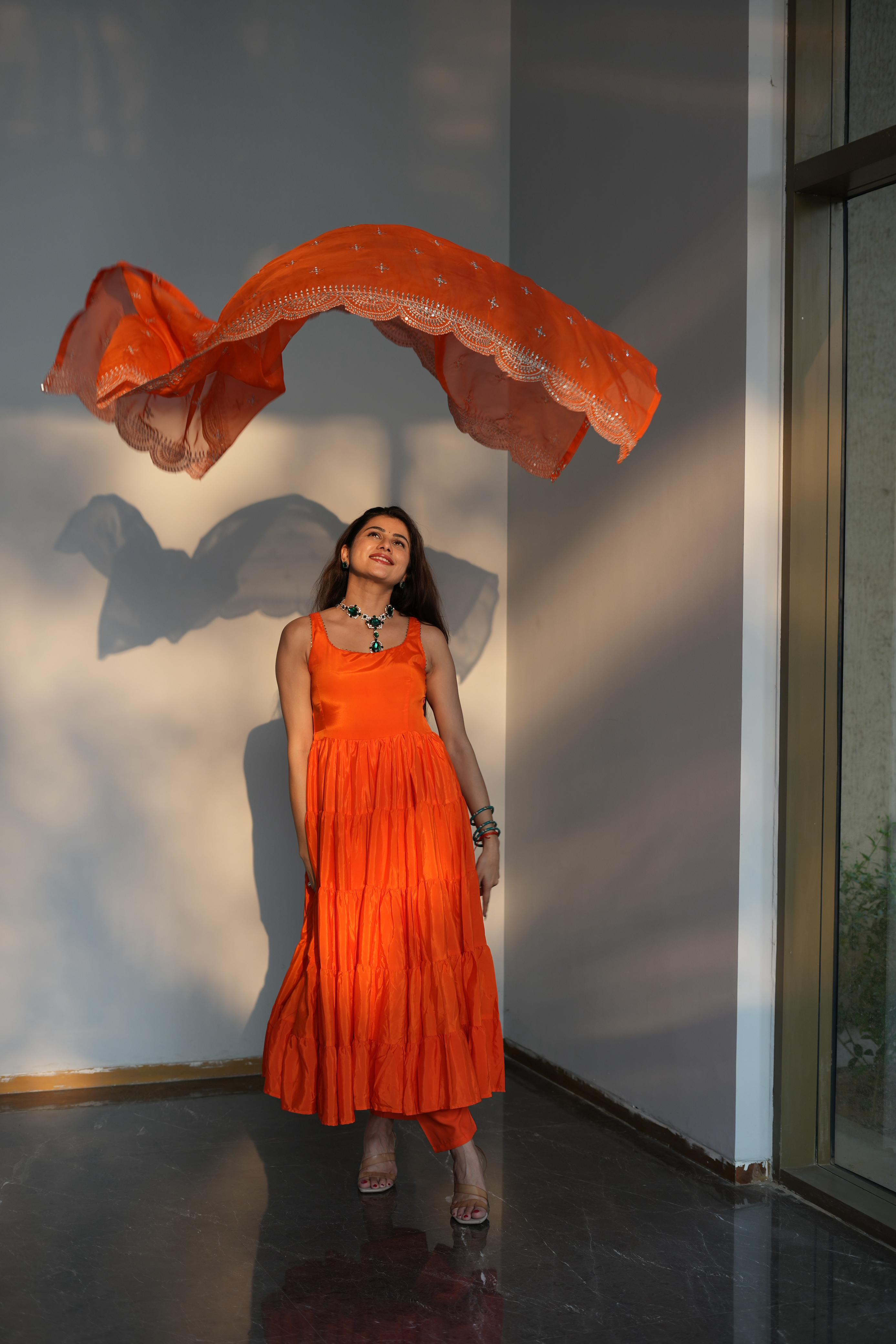 Faux Georgette Ruffle Flair Anarkali Suit