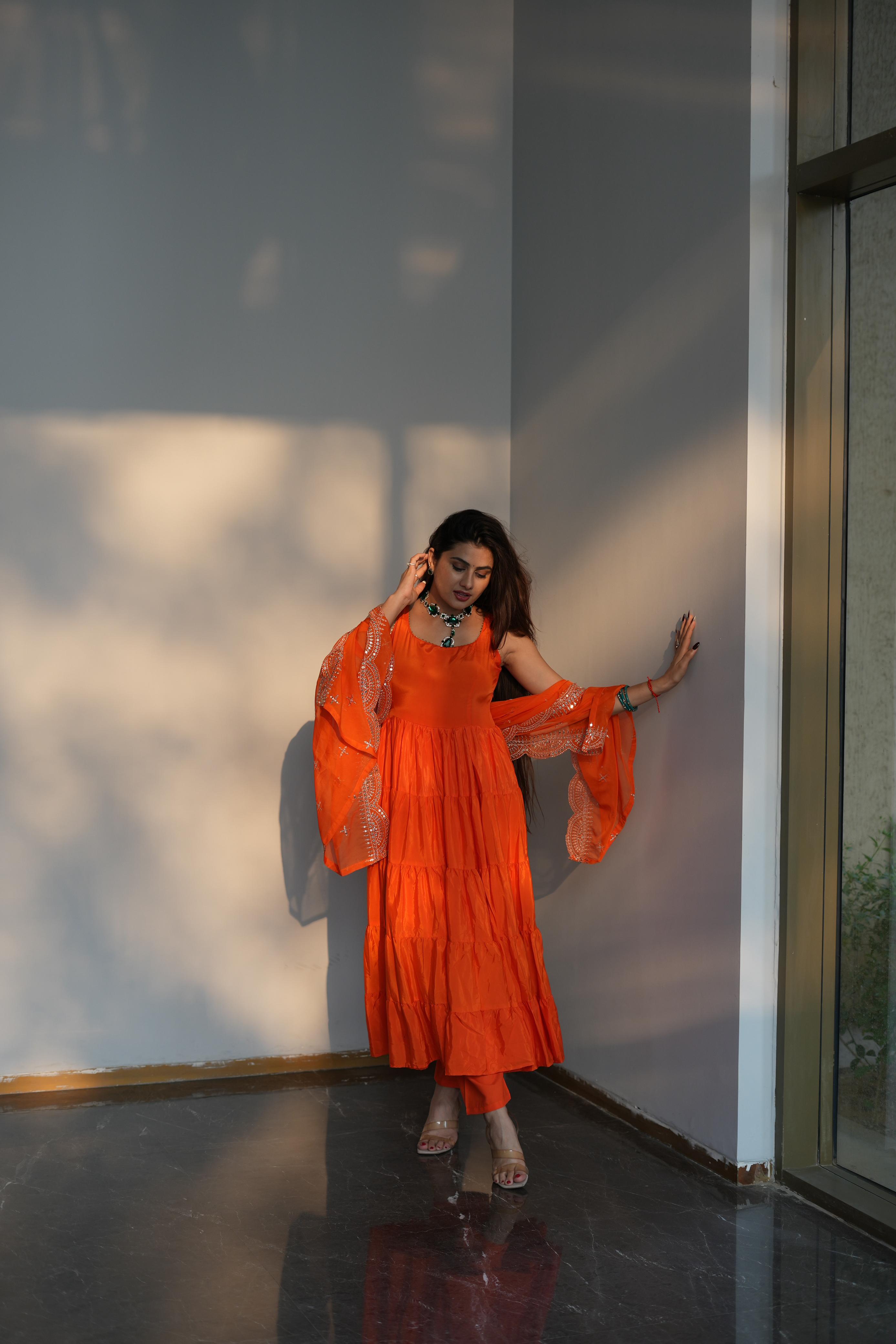 Faux Georgette Ruffle Flair Anarkali Suit