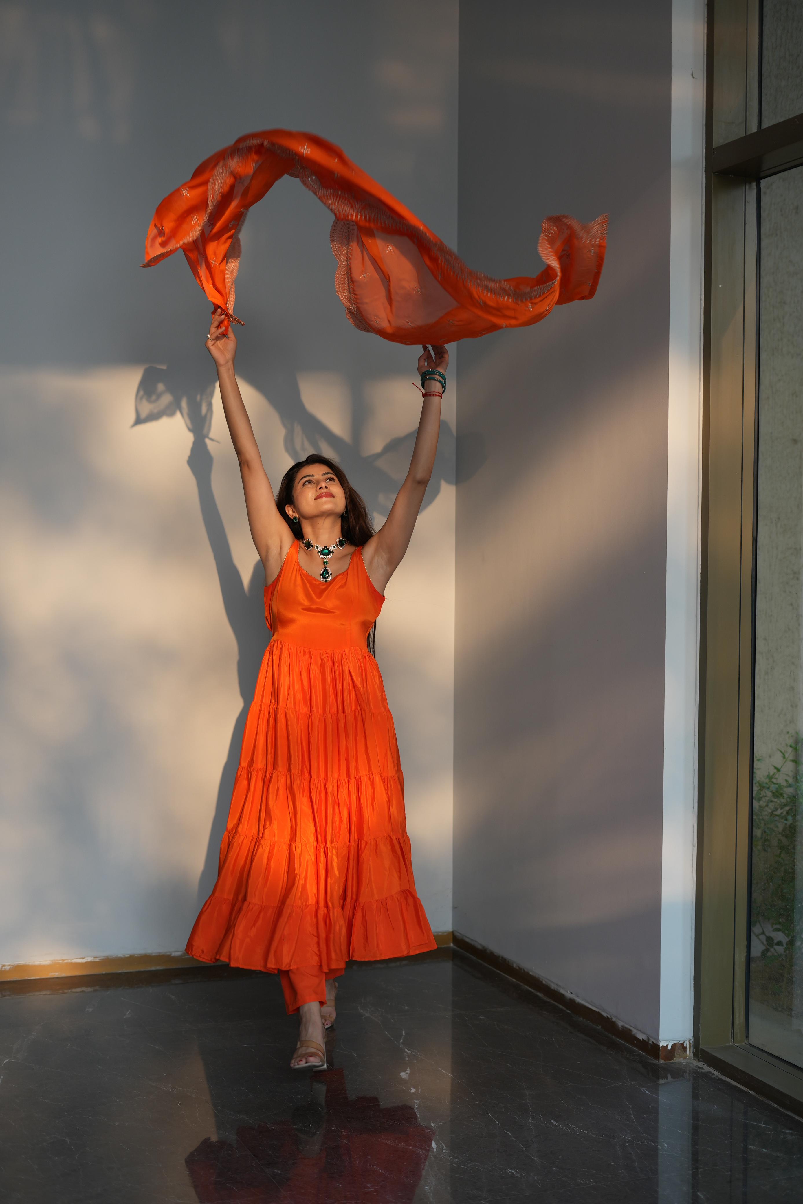 Faux Georgette Ruffle Flair Anarkali Suit