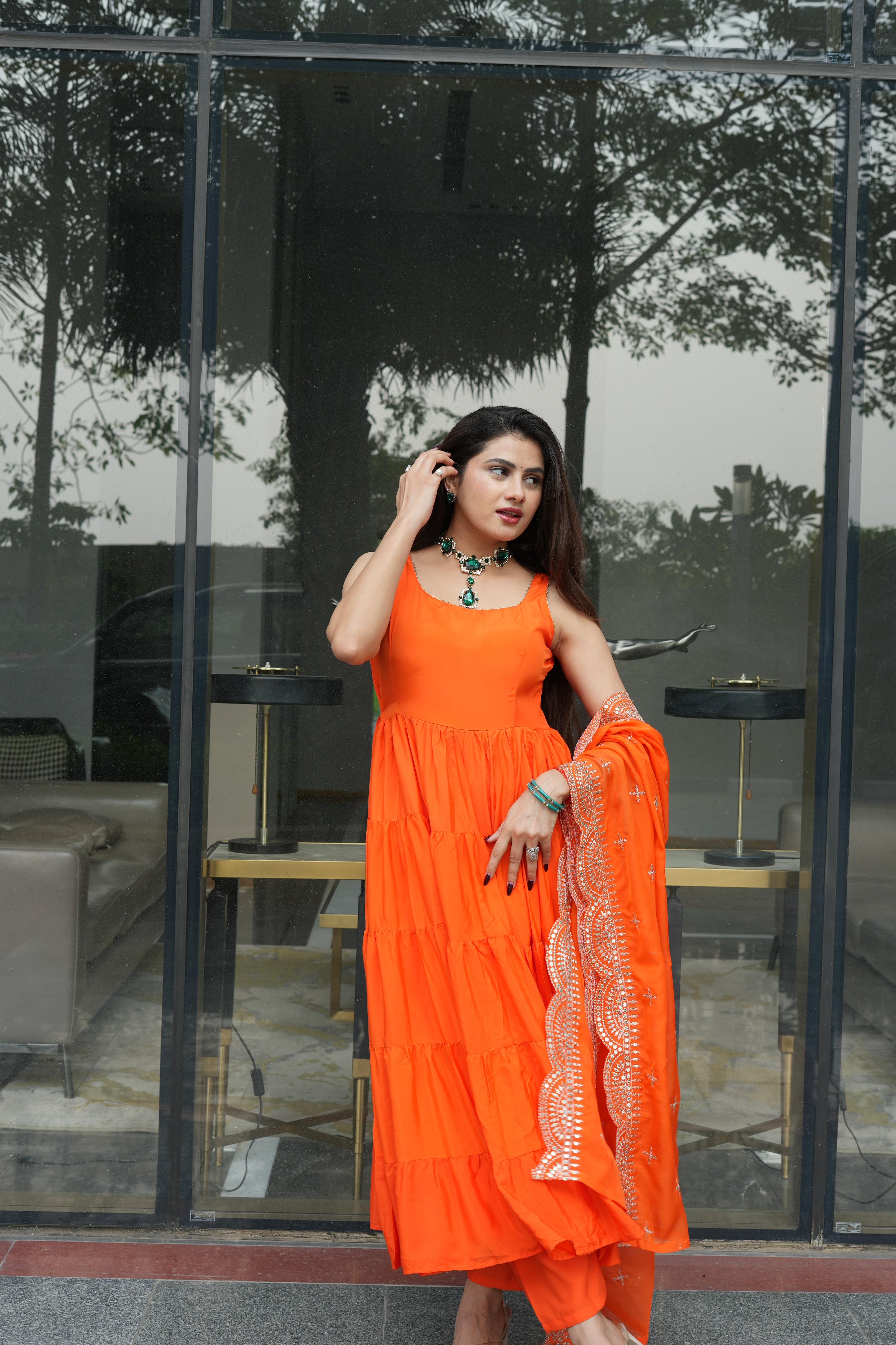 Faux Georgette Ruffle Flair Anarkali Suit