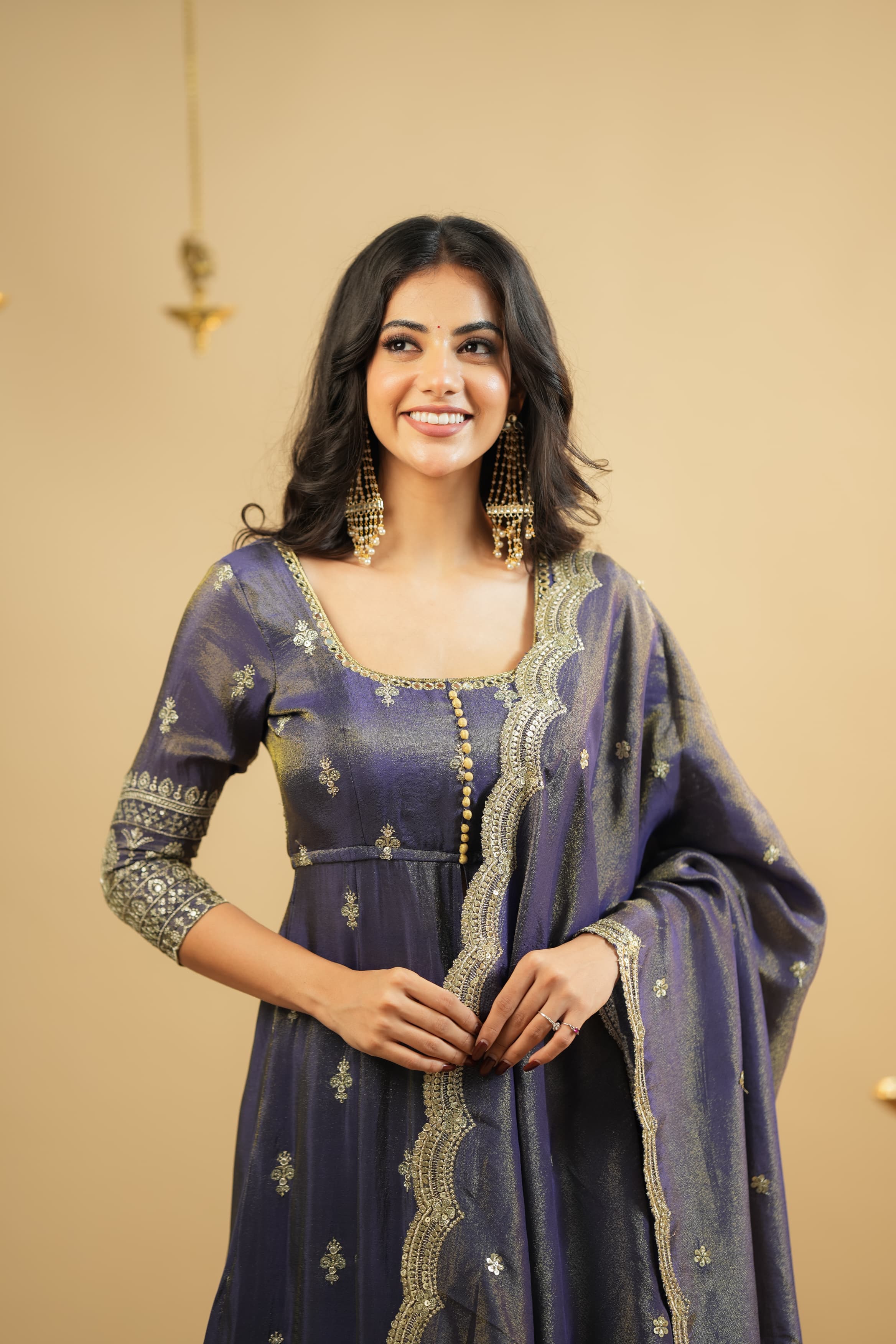 Elegant Cosmo Fabric Embroidered 3-Piece Anarkali Set with Semi-Stitched Lehenga