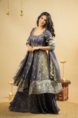 Elegant Cosmo Fabric Embroidered 3-Piece Anarkali Set with Semi-Stitched Lehenga