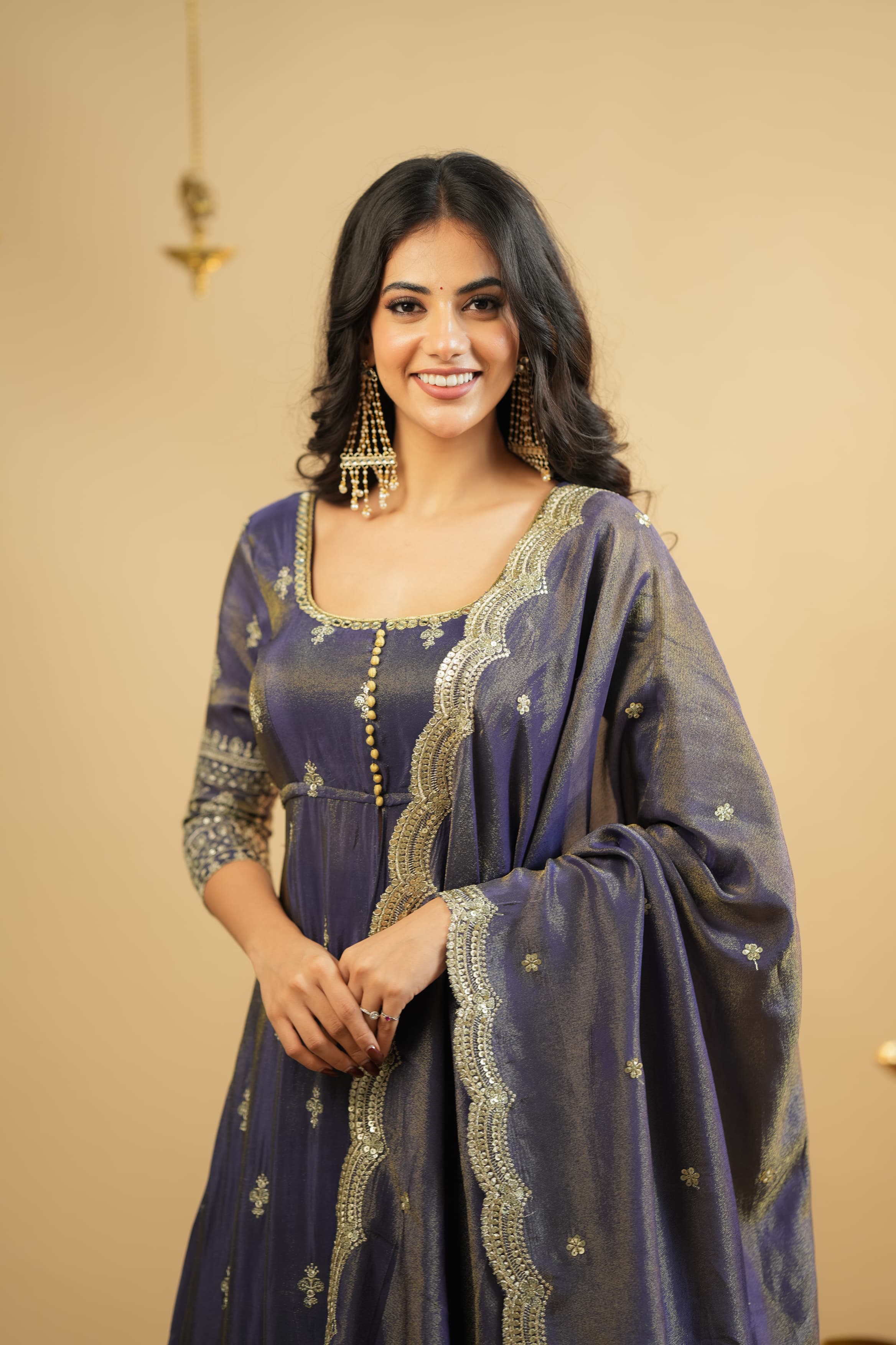 Elegant Cosmo Fabric Embroidered 3-Piece Anarkali Set with Semi-Stitched Lehenga