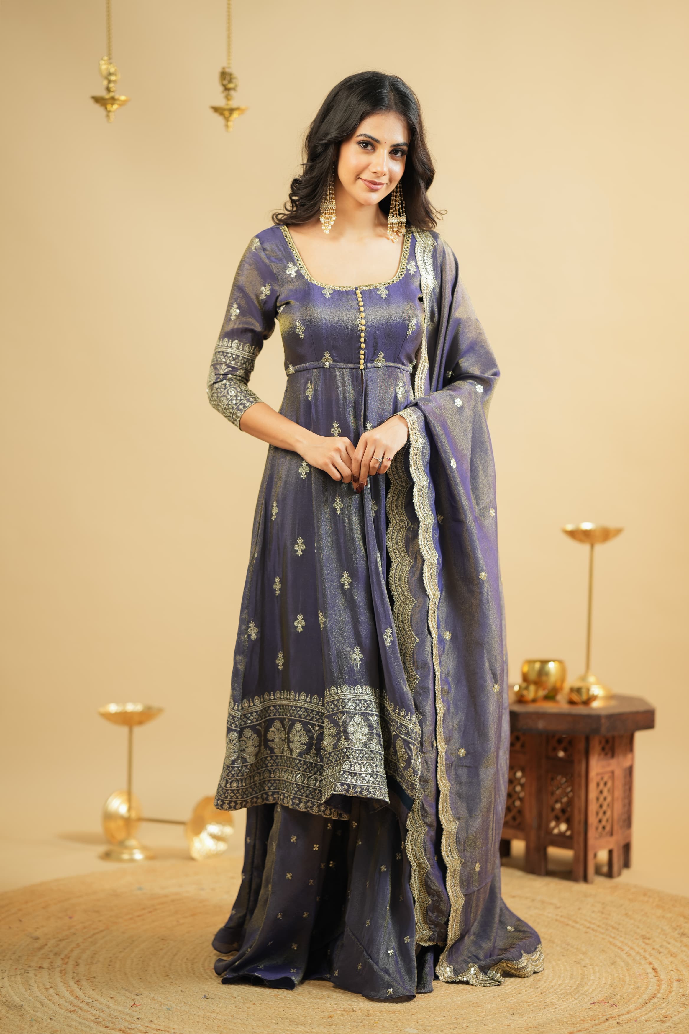 Elegant Cosmo Fabric Embroidered 3-Piece Anarkali Set with Semi-Stitched Lehenga
