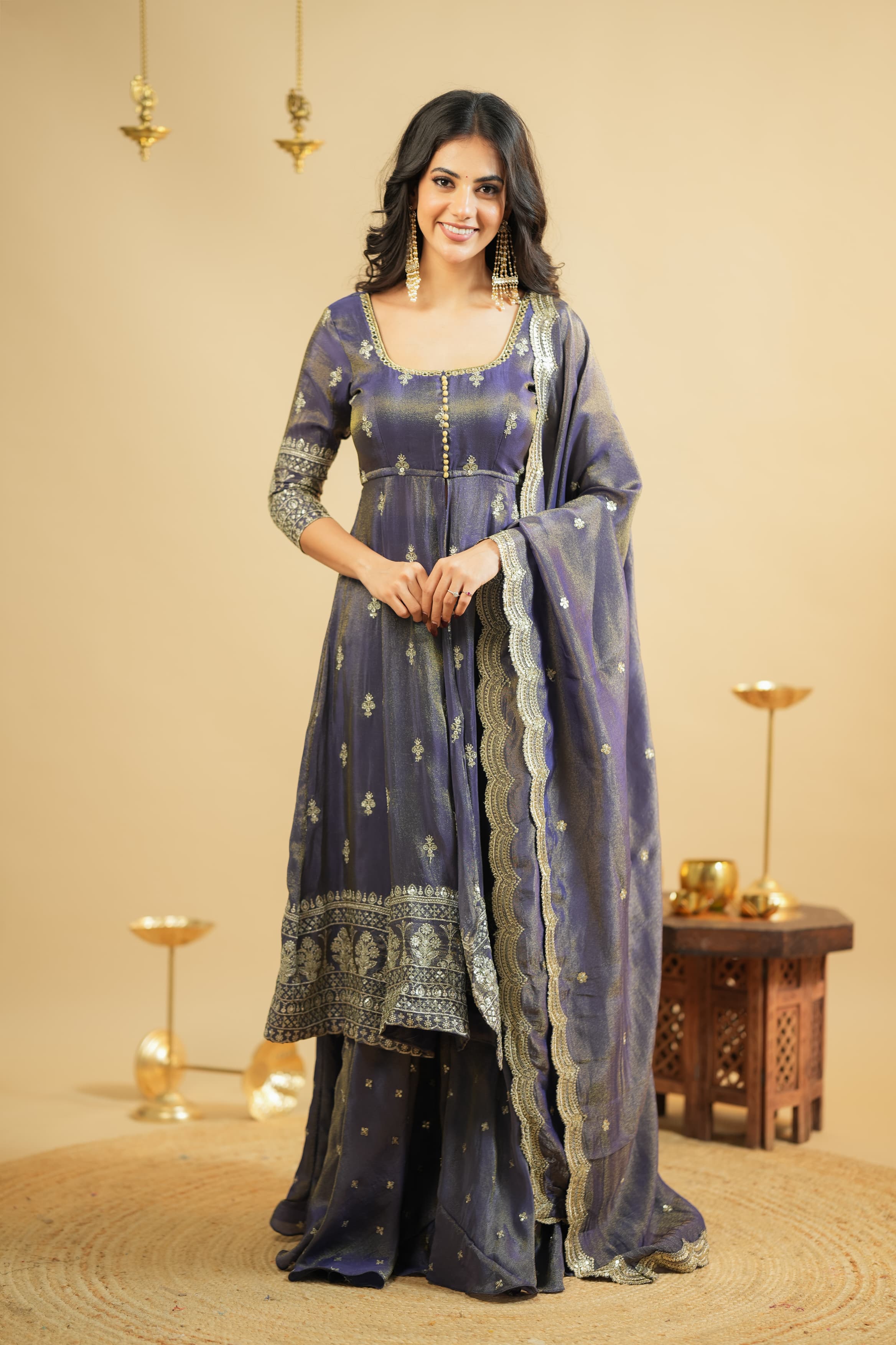 Elegant Cosmo Fabric Embroidered 3-Piece Anarkali Set with Semi-Stitched Lehenga