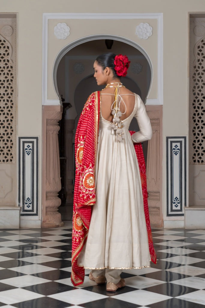 Elegant Roman Silk Anarkali Gown