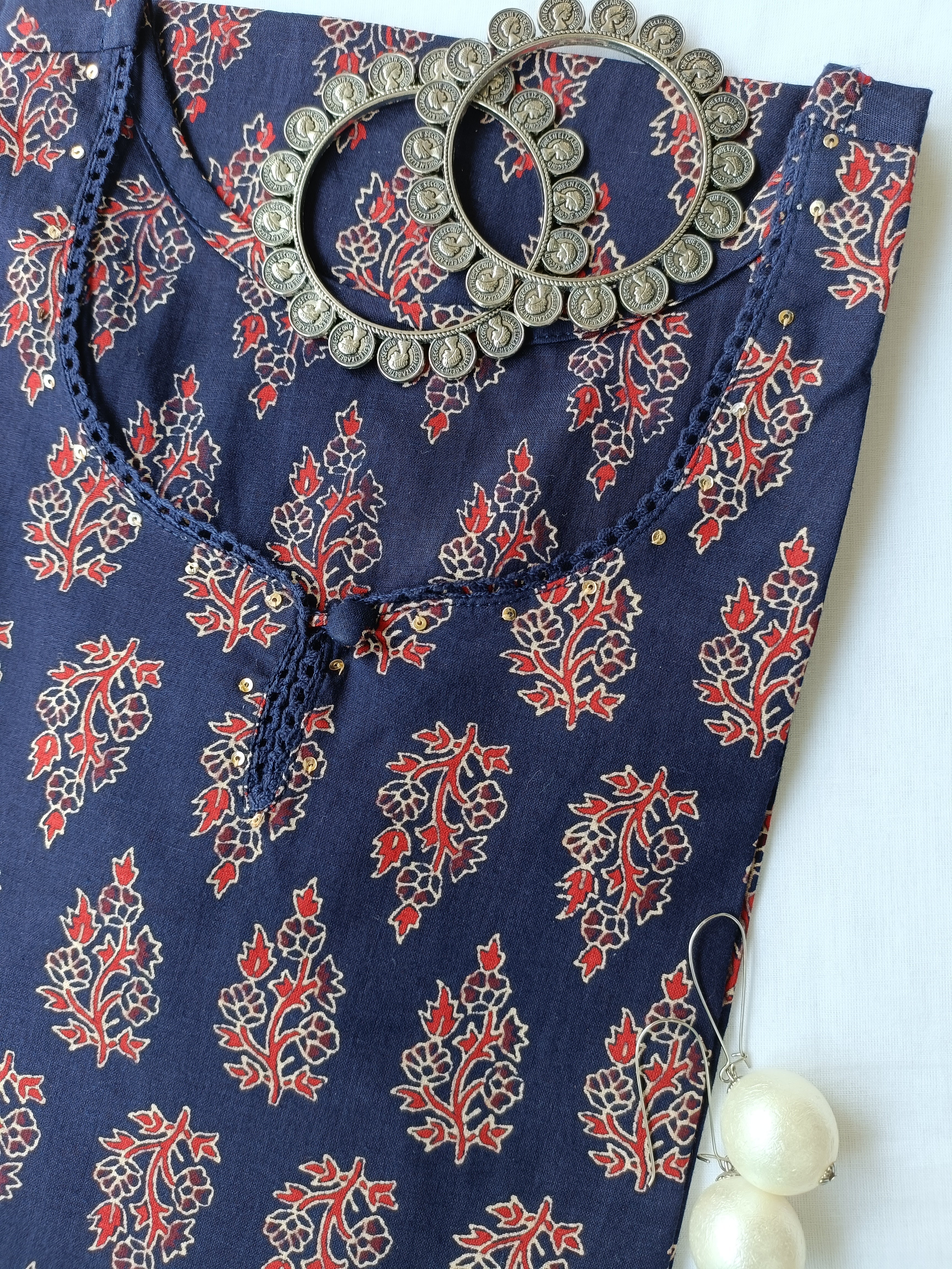 "Neela" ajrakh hand block printed cotton Kurta