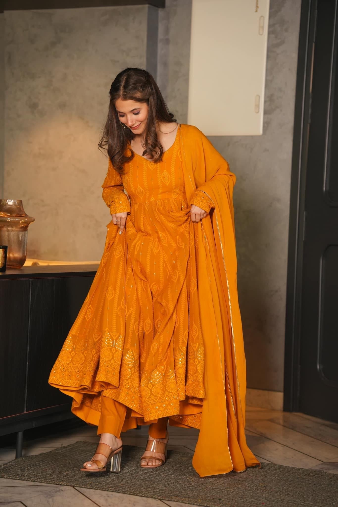 Georgette Embroidered Kurta Set with Cotton Pants & Dupatta | Stylish Ethnic Wear