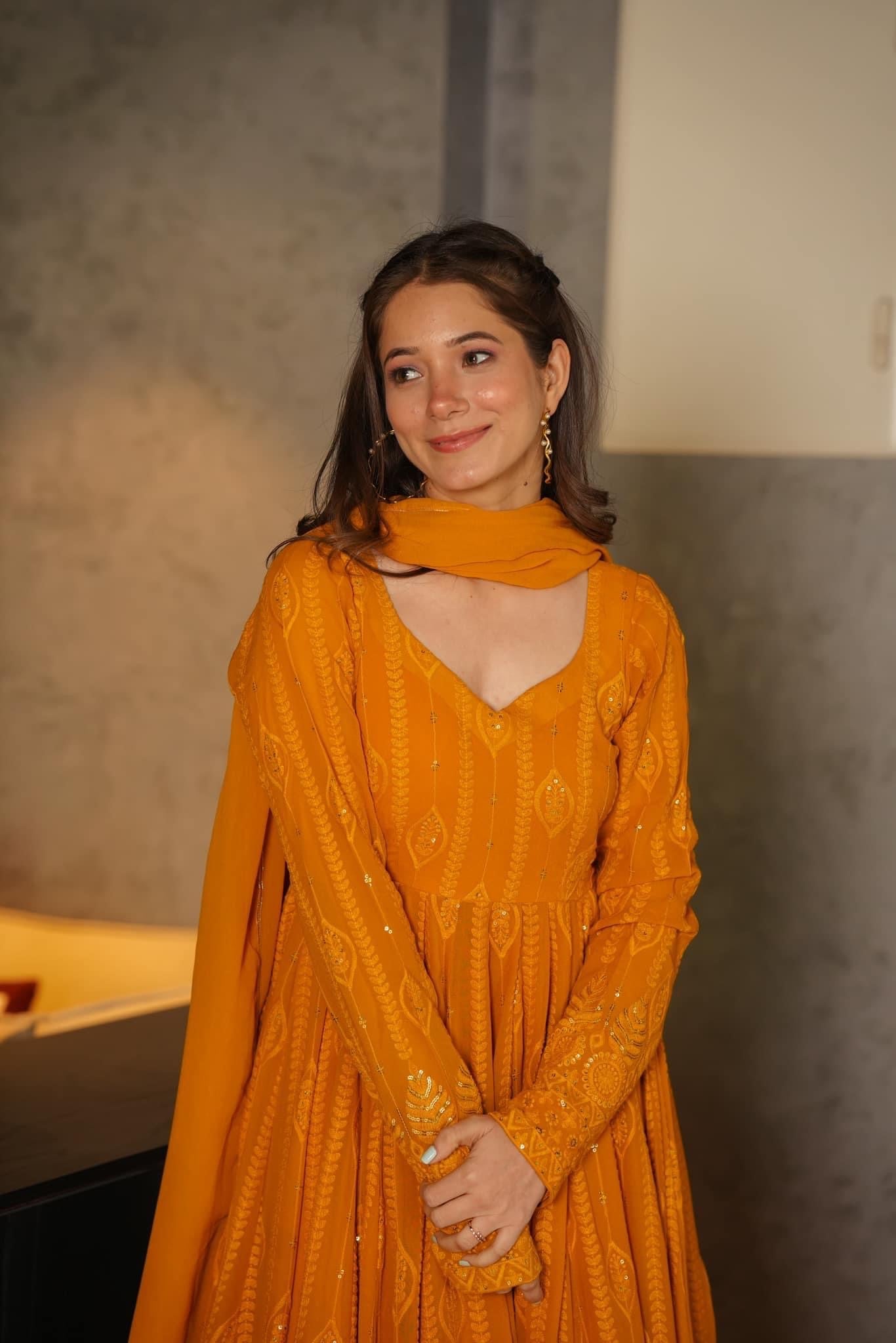 Georgette Embroidered Kurta Set with Cotton Pants & Dupatta | Stylish Ethnic Wear