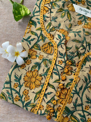 "Kiran" Hand Block Printed Laced Cotton kurta