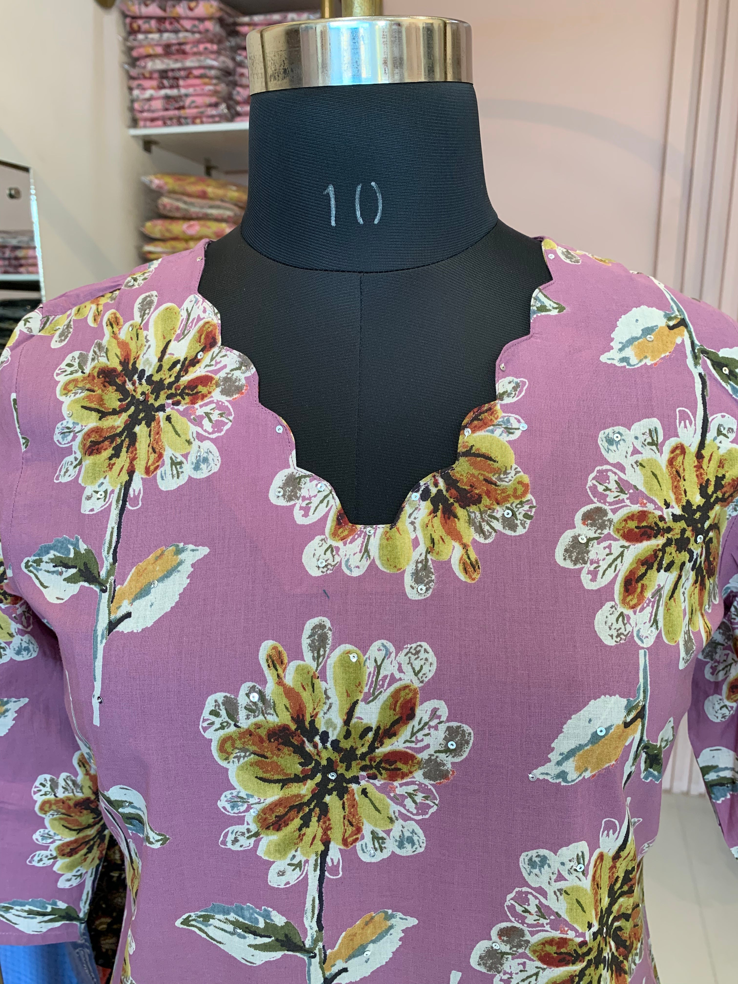 "Shifa" Hand Block Printed Scalloped Cotton kurta